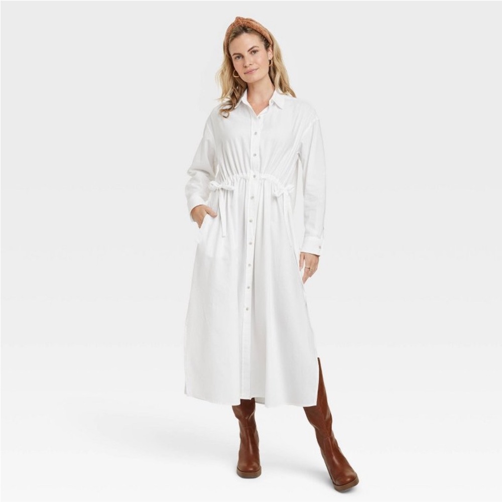 Universal Thread White and Blue Long Sleeve Dress